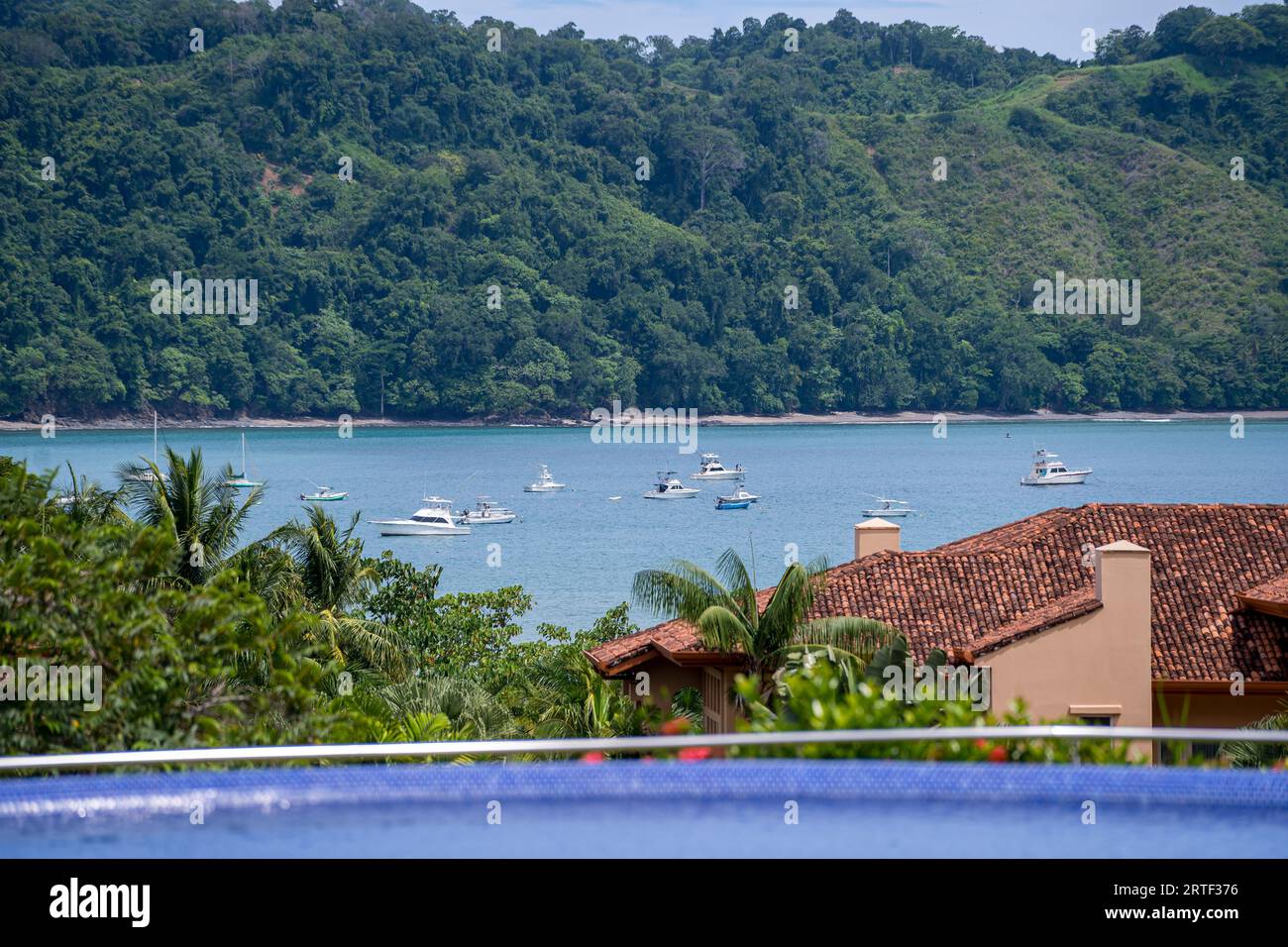 Beautiful aerial view of the Los Sueños Marina full with yachts and boats in Herradura Beach - Costa Rica Stock Photo