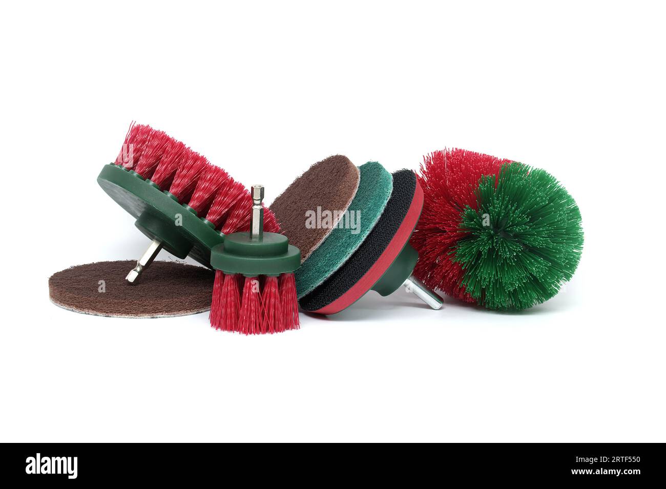 Brush attachments vith an hexagonal shal, round polishing pads with