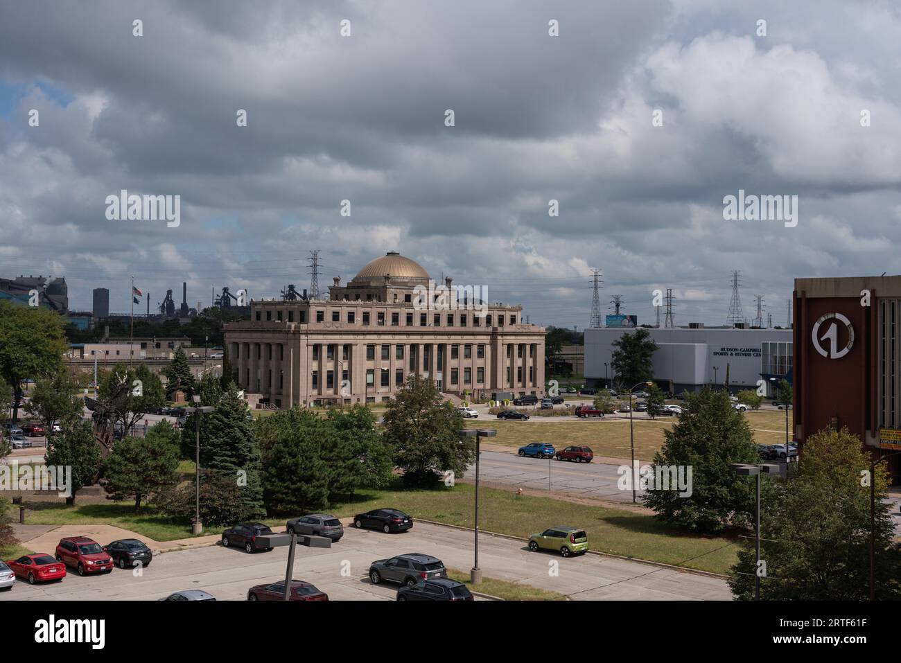 City Hall and Downtown Gary, Indiana, seen on September 12, 2023 Stock