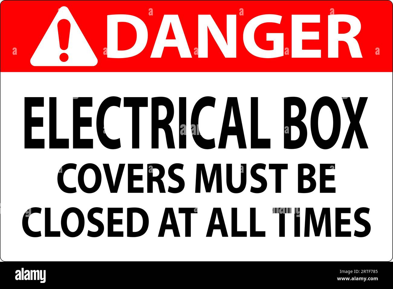 Danger Sign Electrical Box Covers Must Be Closed At All Times Stock