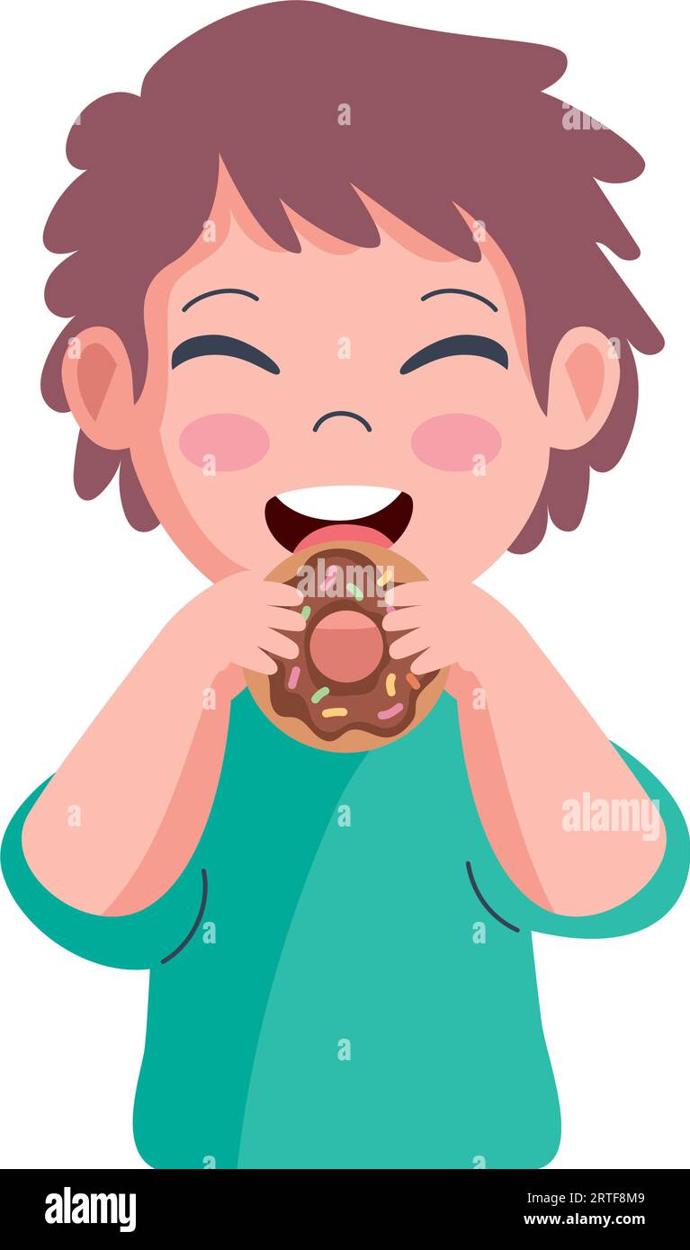 kid eating a donut Stock Vector