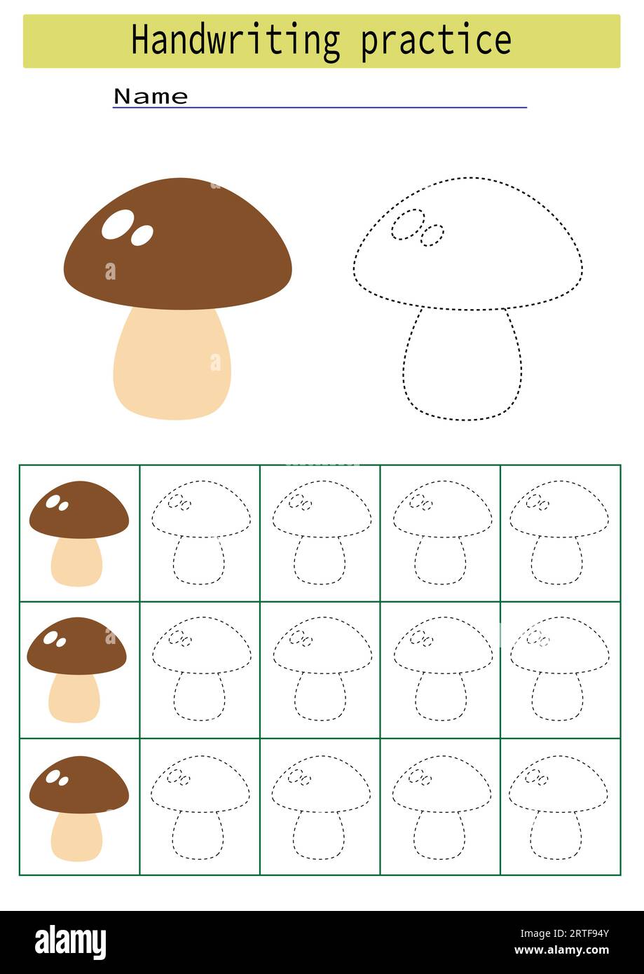 Tracing lines for children development, dotted line trace mushroom