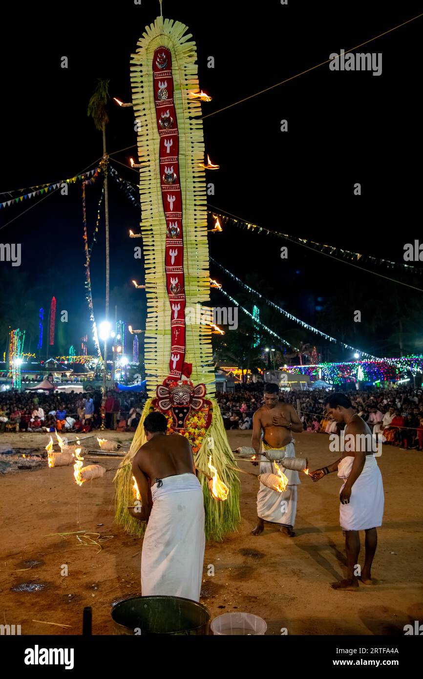 Capturing the Soul of Kerala: Theyyam Dances Unveiled. Celebrating the Vibrant Traditions of Kerala's Theyyam Dances Stock Photo