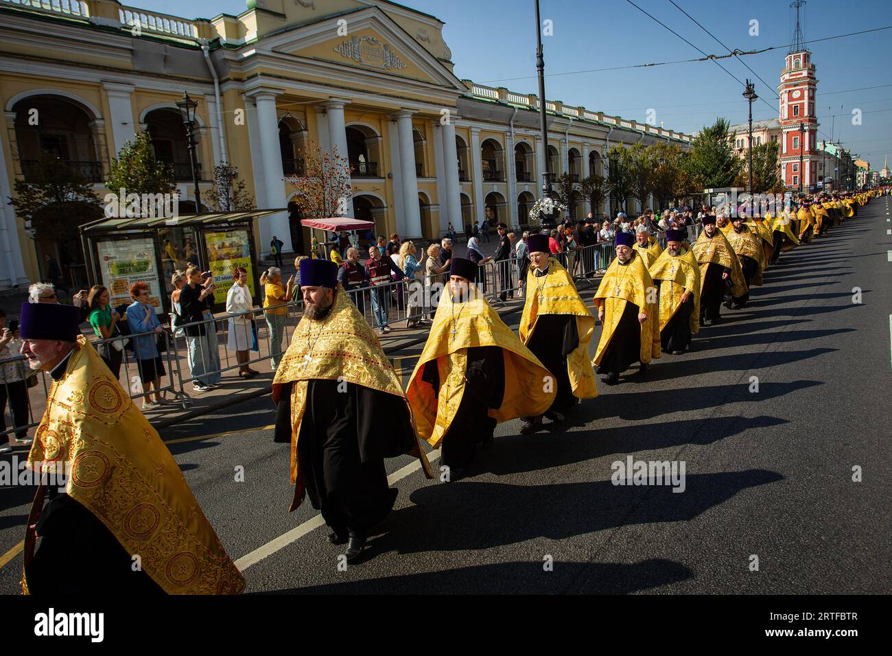 Orthodox priests walk during a religious procession along Nevsky ...