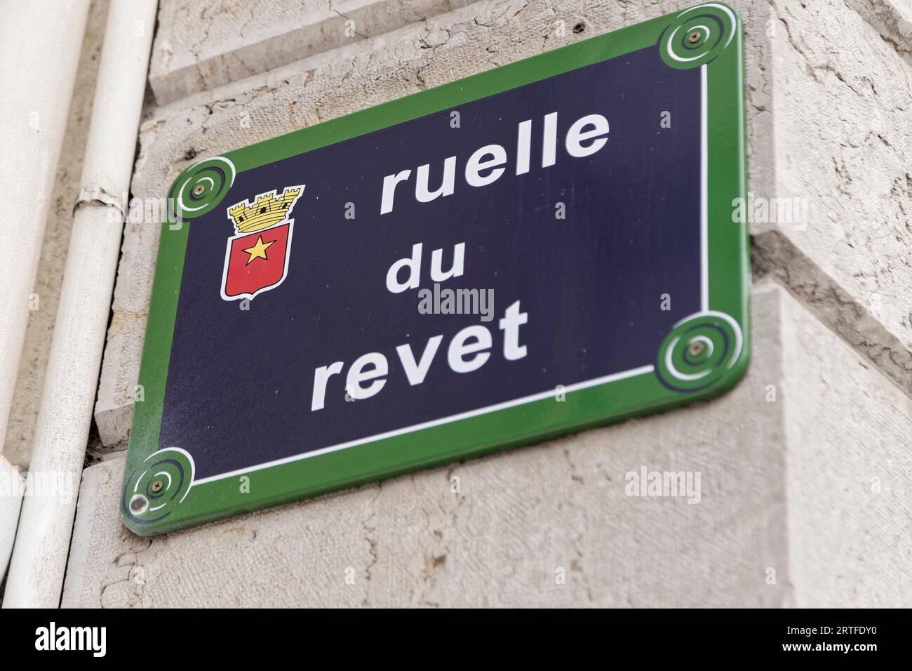 Aix-Les-Bains, France. 6th June, 2023. View of -rue du revet - written on a sign in Aix-les-Bains, Savoie, France Stock Photo