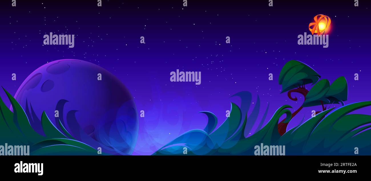 Asteroid falling in night blue sky background illustration. Dark starry ...