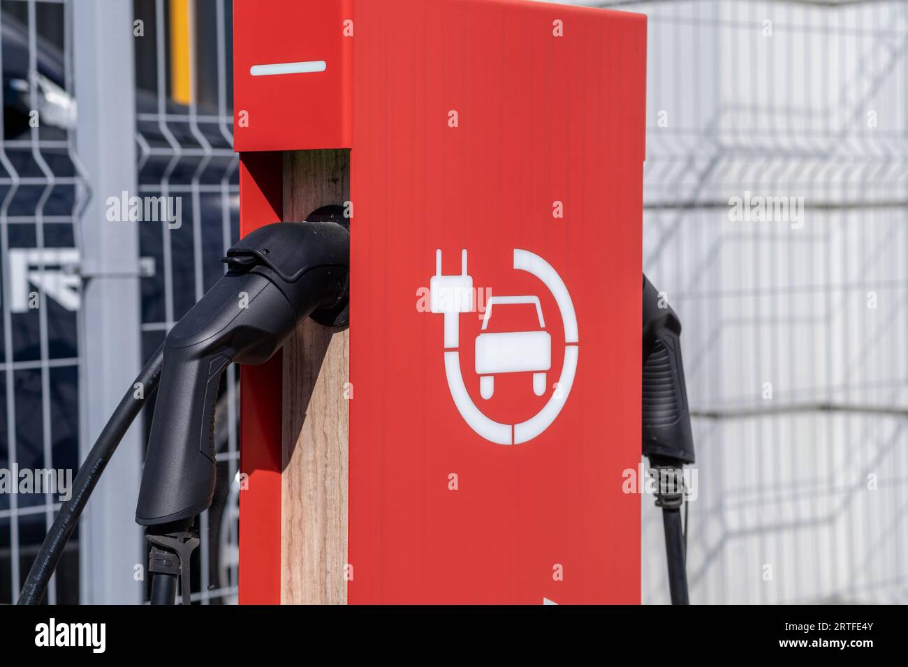 Charging an electric car battery, new innovative technology Stock Photo
