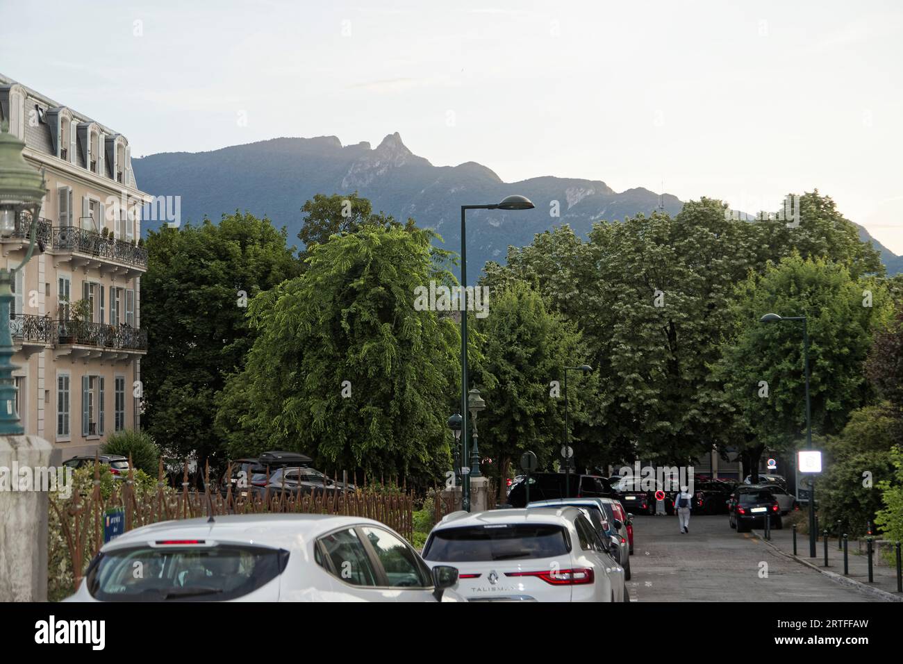 Aix-Les-Bains, France. 6th June, 2023.Street and a mountain in the background in Aix-les-Bains, Savoie, France. Stock Photo