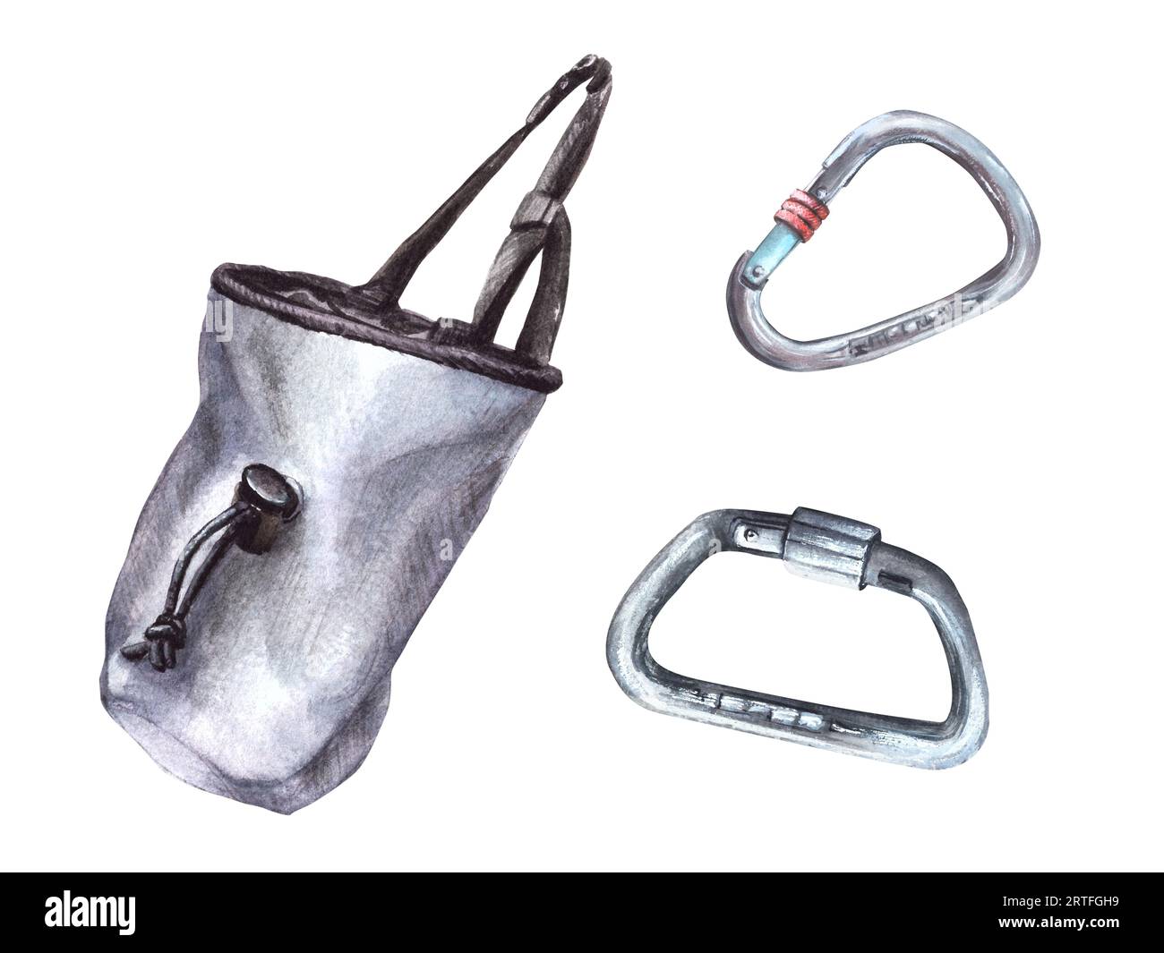 Grey chalk textile belt bag with carabiner for rock climbing