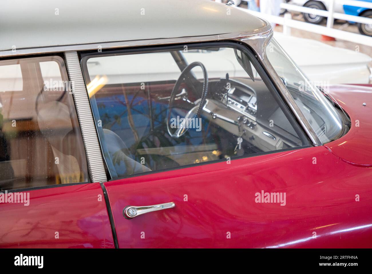 Talmont , France - 09 12 2023 : Citroen DS red car interior vintage French luxury vehicle from sixties Stock Photo