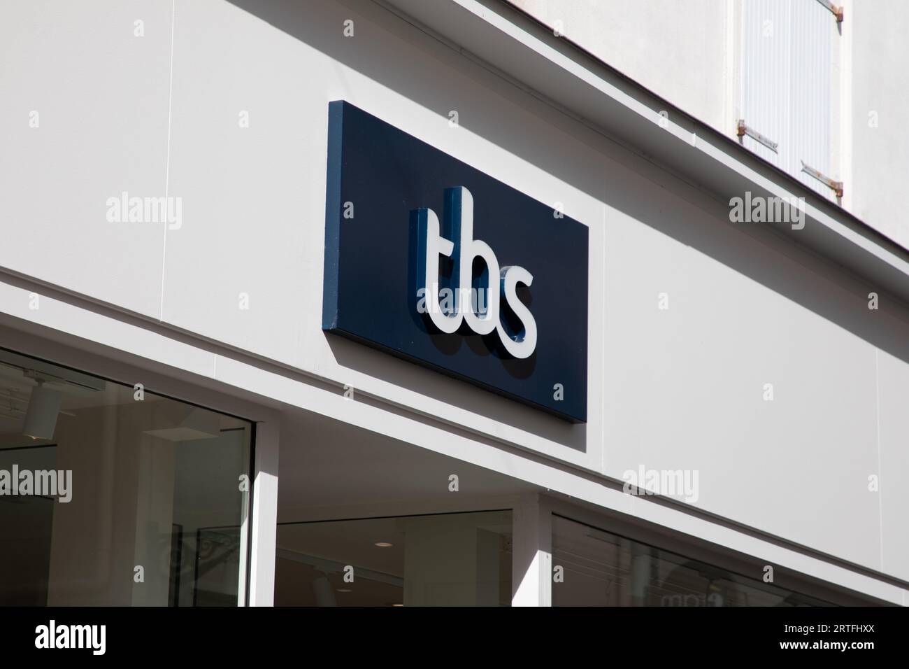 Bordeaux , France - 09 12 2023 : TBS store logo sign and brand text on wall facade clothes sport boat and shoes shop footwear Stock Photo