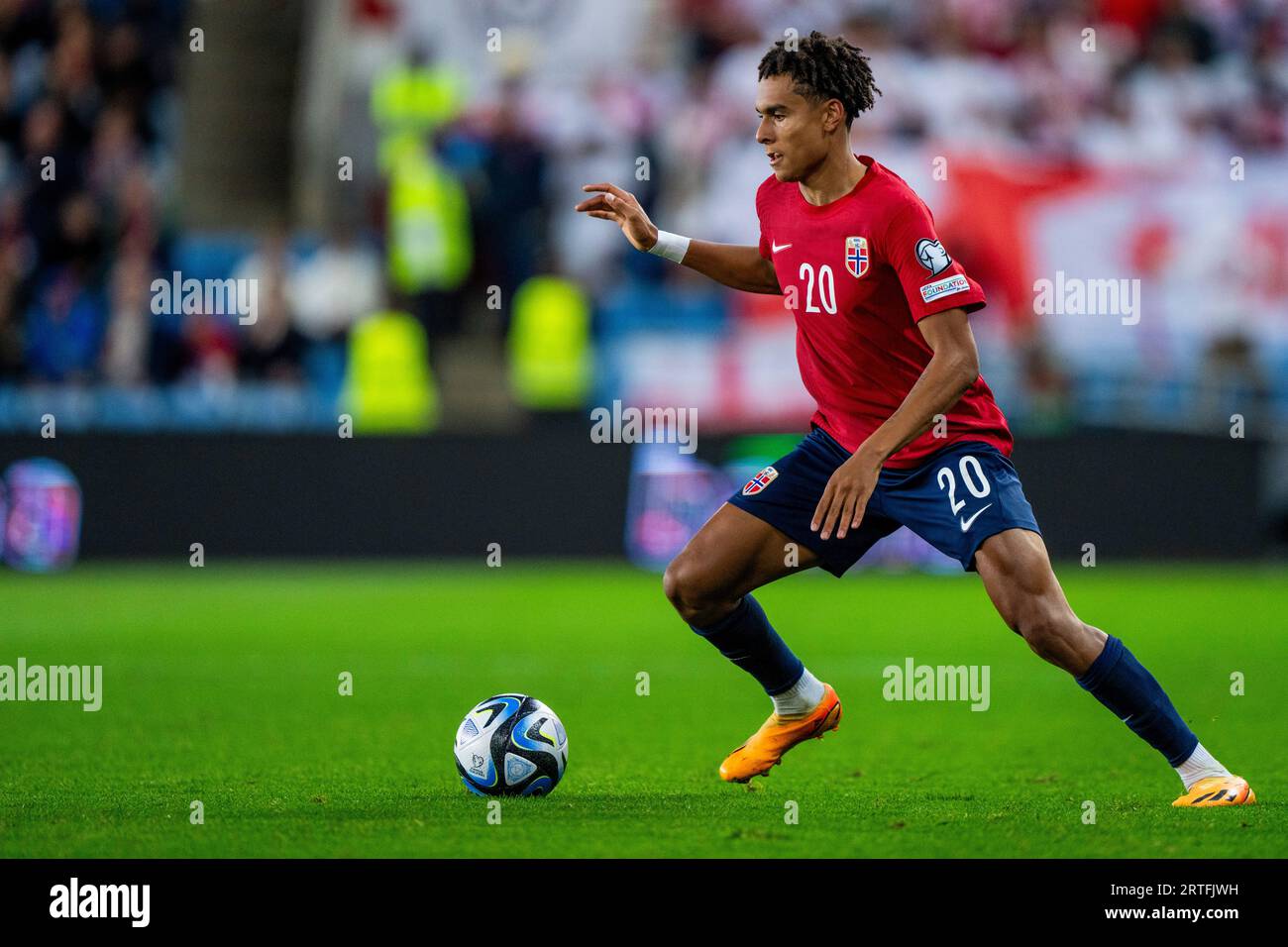 Oslo 20230912.Norway's Antonio Nusa during the European Championship qualifying football match between Norway and Georgia at the Ullevaal stadium. Photo: Fredrik Varfjell / NTB Stock Photo