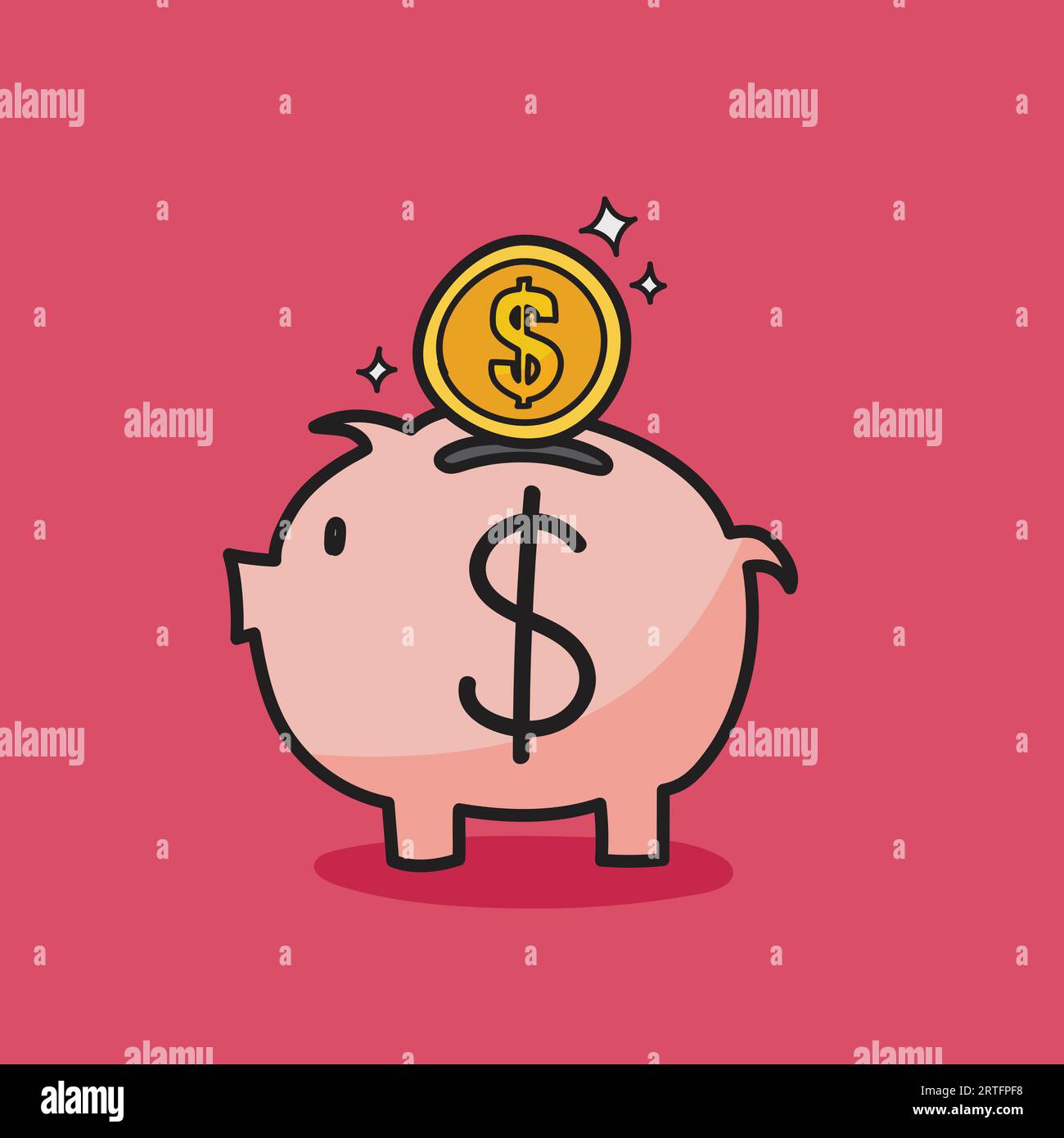 Coin with piggy bank doodle style. Doodle hand drawn vector illustration Stock Vector Image