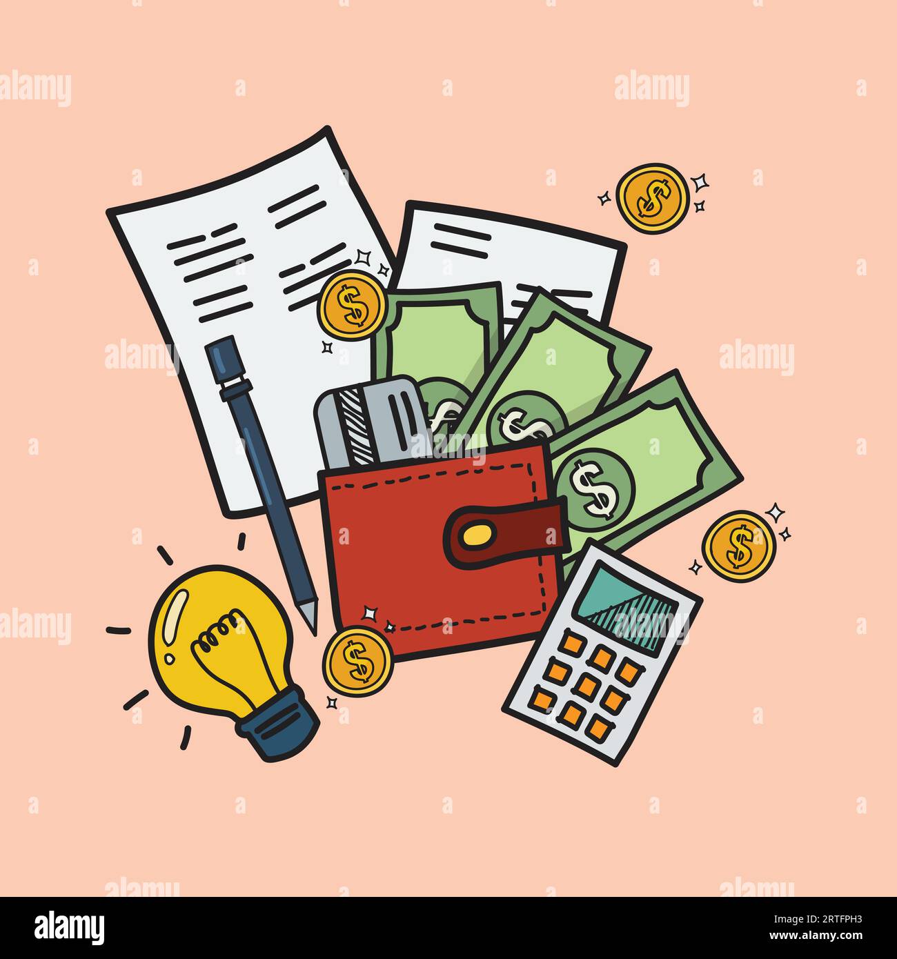 Cost control concept in doodle style. Vector illustration Stock Vector
