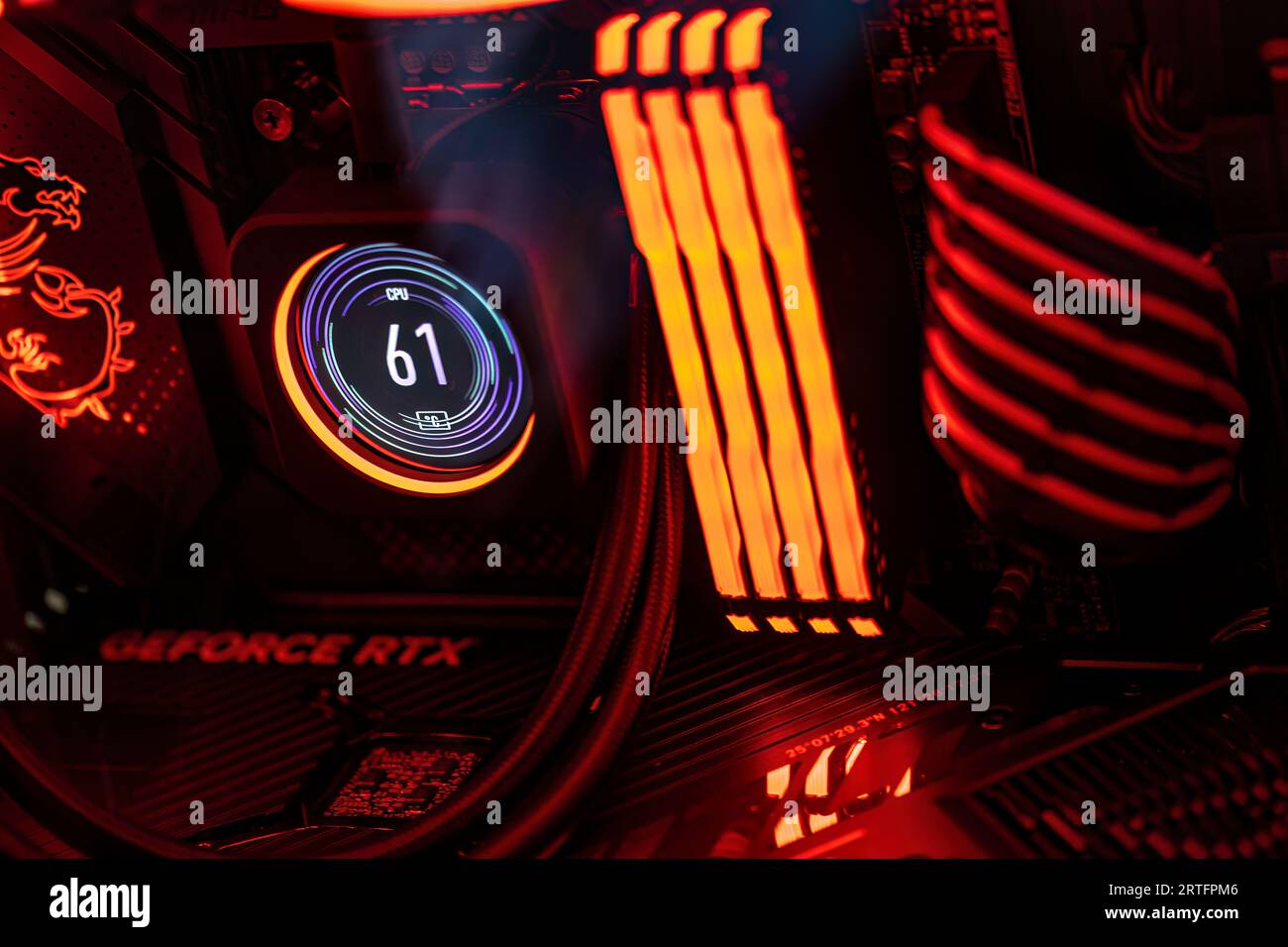 Detailed view of premium components inside a top-tier gaming computer, showcasing cutting-edge technology. Stock Photo