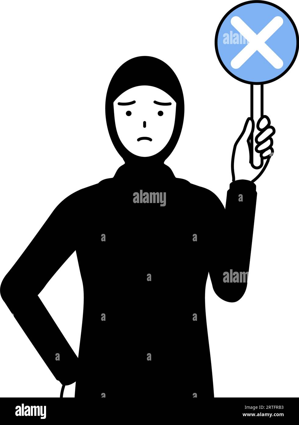Muslim Woman holding a placard with an X indicating incorrect answer