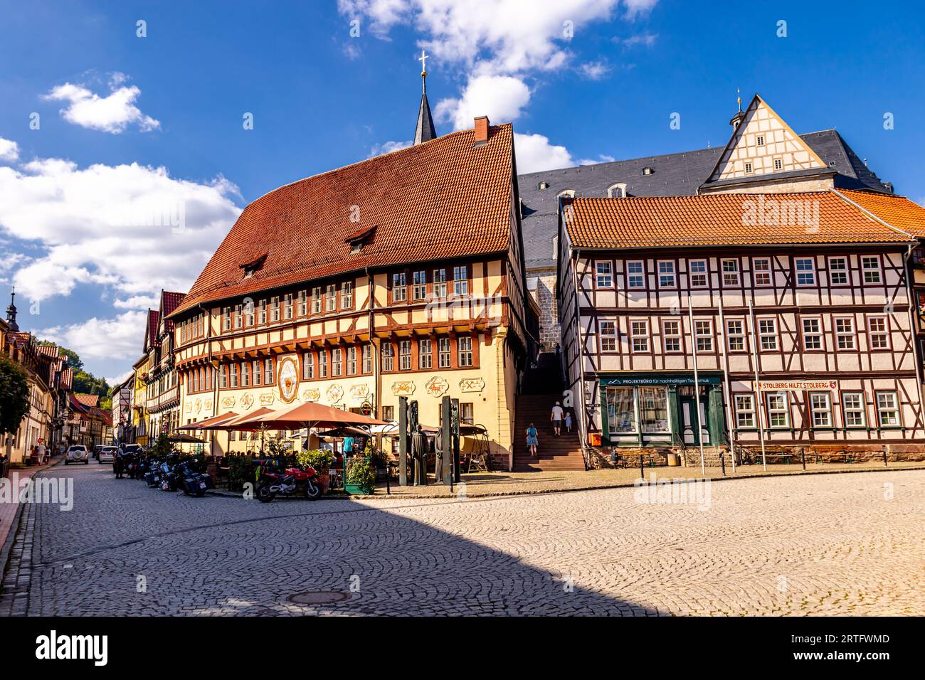 Exploring the southern Harz region in the beautiful half-timbered town of Stolberg - Saxony-Anhalt - Germany Stock Photo