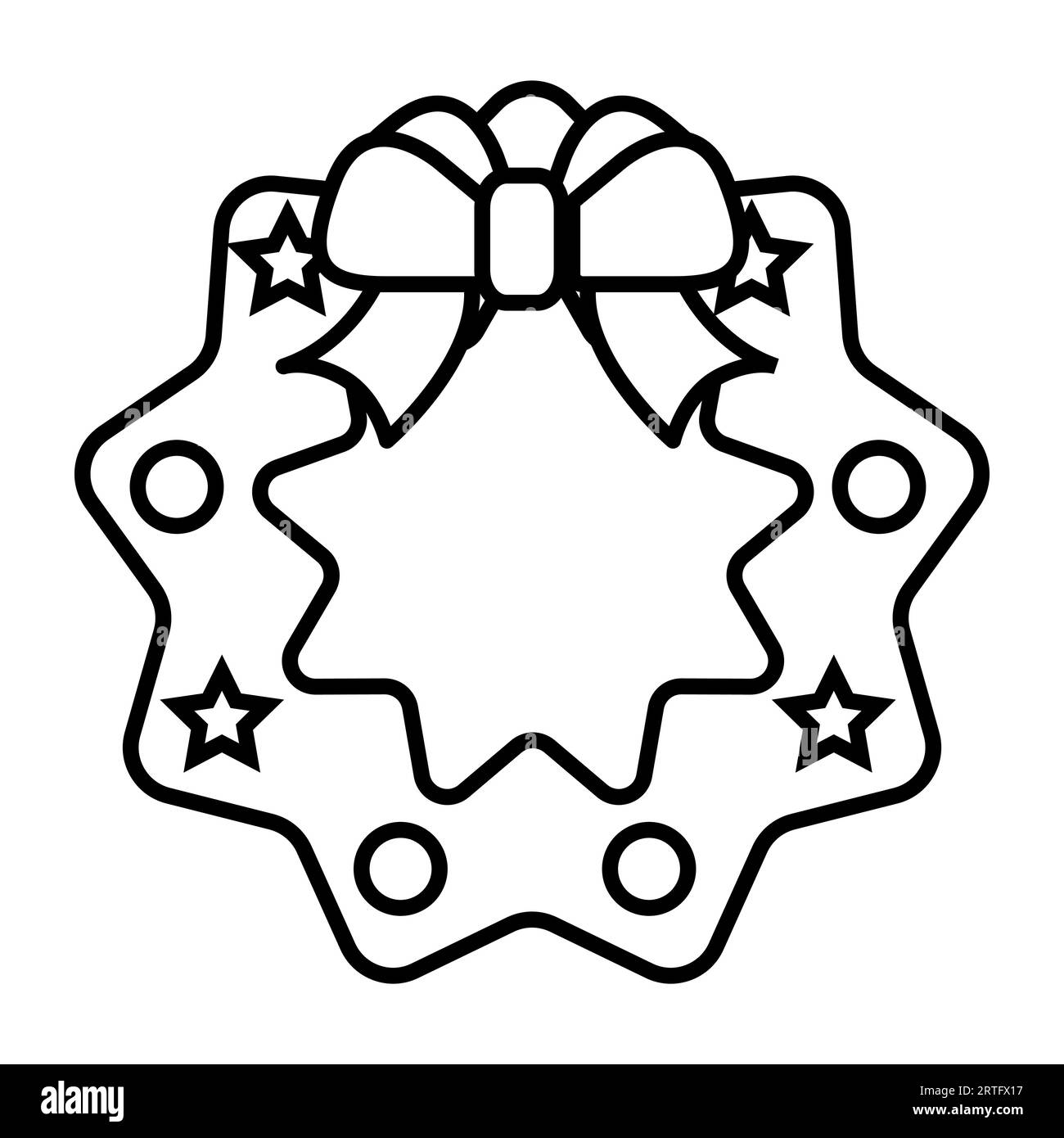 Black and white small simple linear icon of a beautiful festive New Year Christmas decoration for home, Christmas wreath isolated on a white backgroun Stock Vector