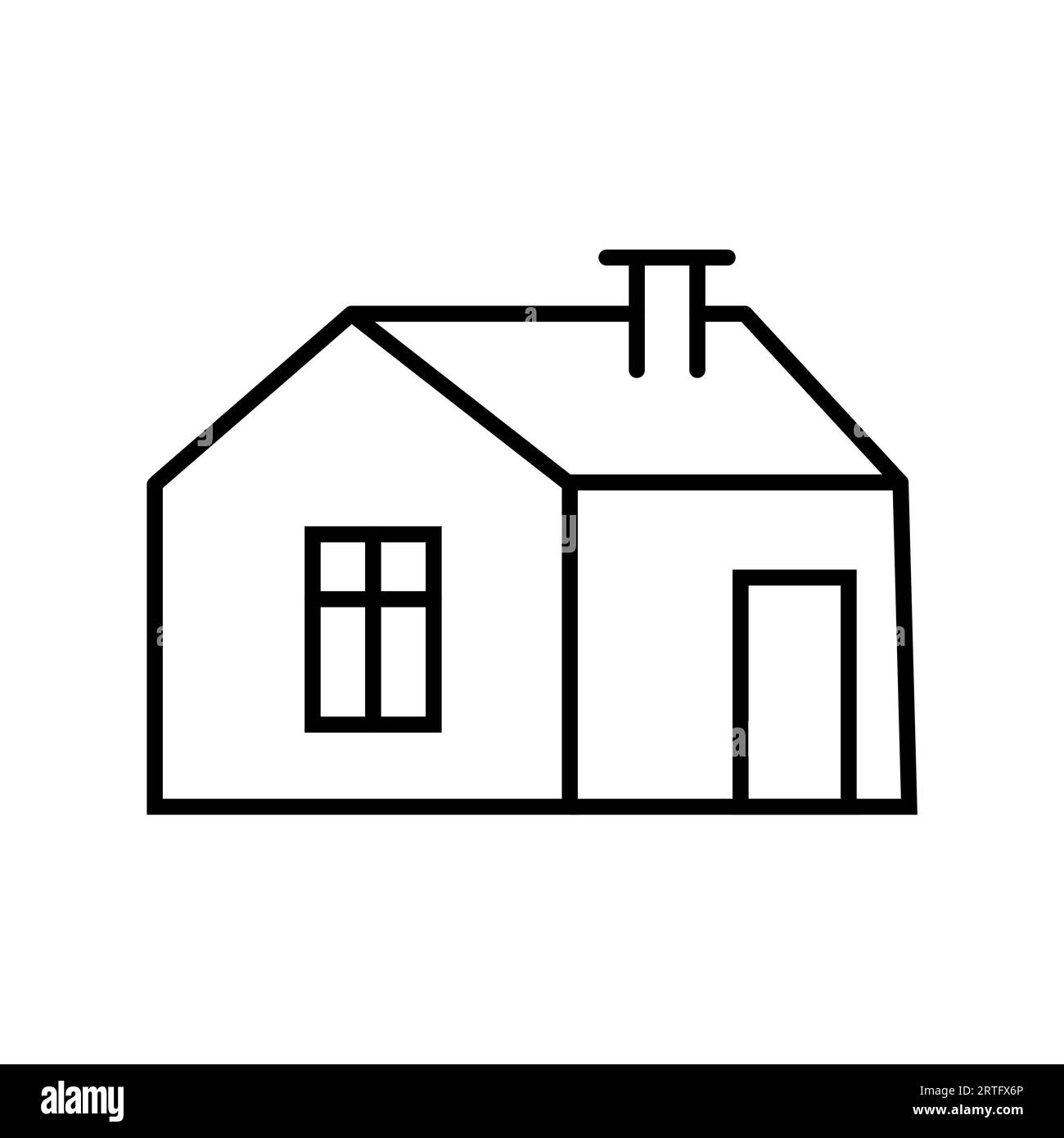Black and white small simple linear icon of a beautiful festive New Year Christmas little house with a chimney and a sloping roof on a white backgroun Stock Vector