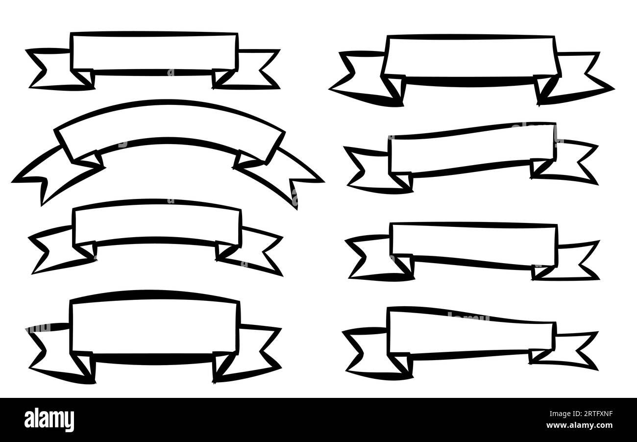 Set of eight black different ribbons of signage labels of labels in