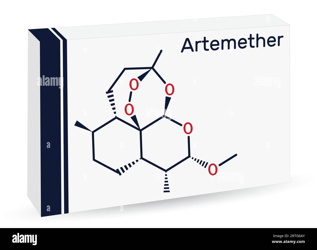 Artemether molecule. It is used for the treatment of malaria. Skeletal chemical formula. Paper packaging for drugs. Vector illustration Stock Vector
