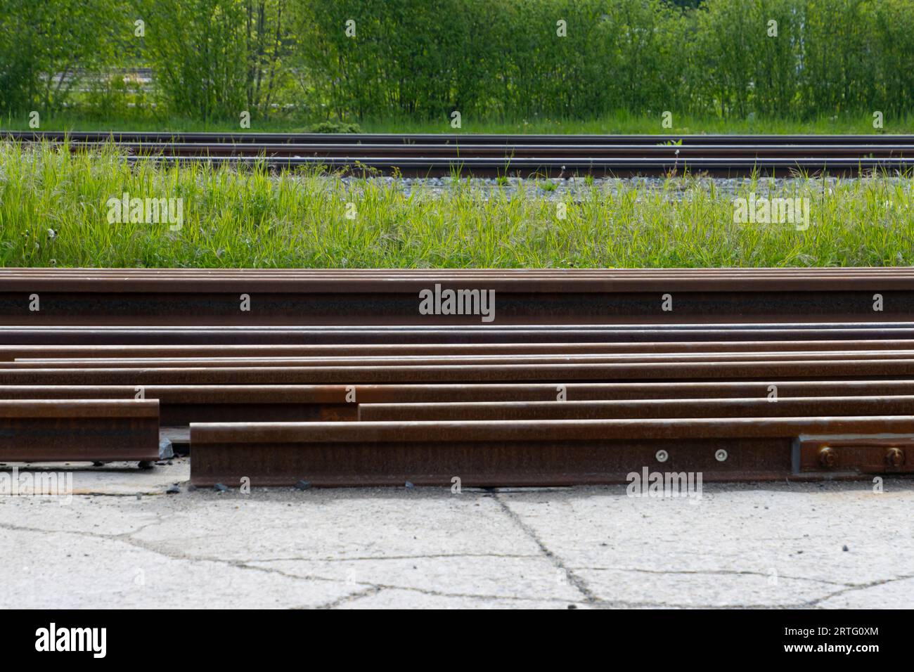 Rusty steel rails for railroad tracks Stock Photo - Alamy