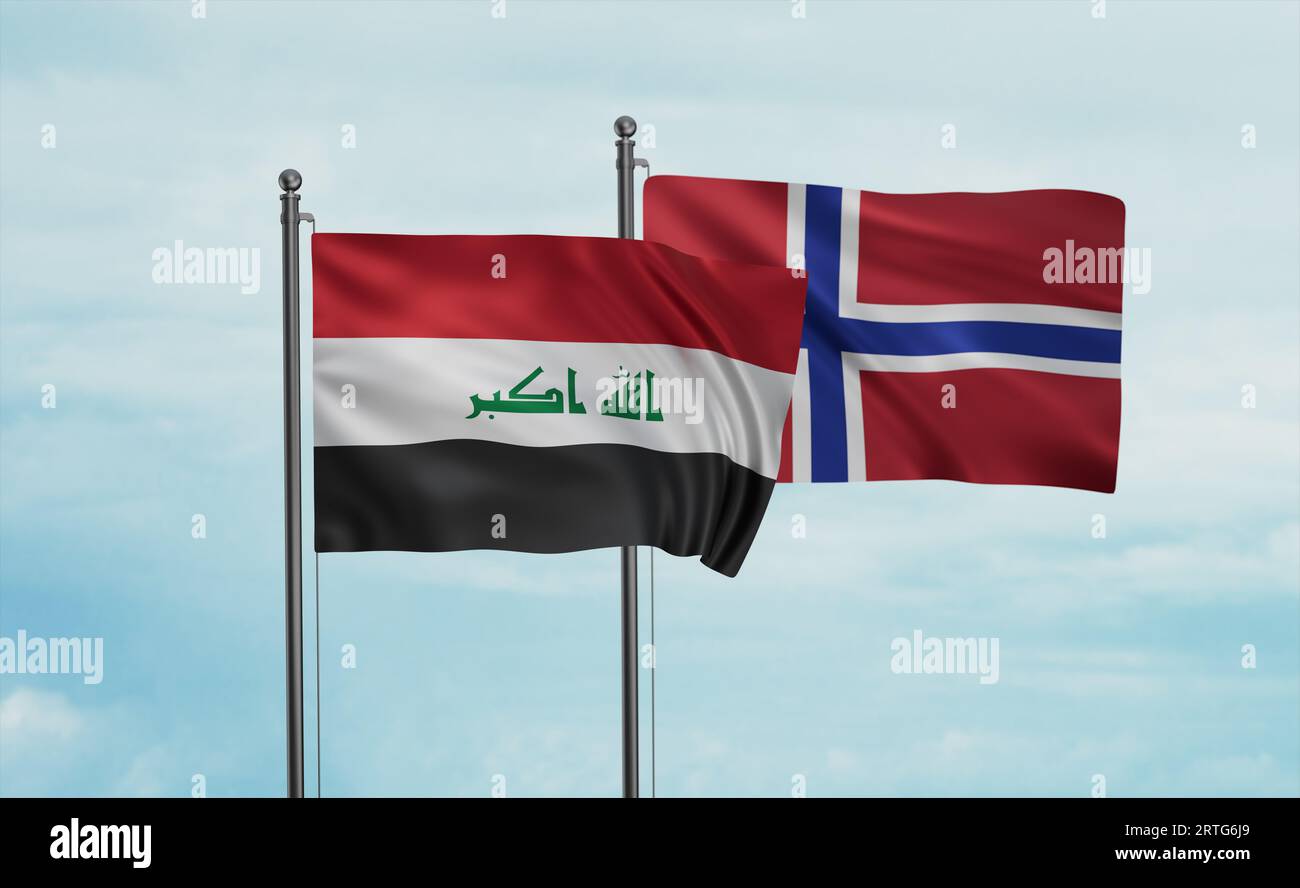 Norway Flag And Iraq Flag Waving Together On Blue Sky Two Country norway-flag-and-iraq-flag-waving-together-on-blue-sky-two-country
