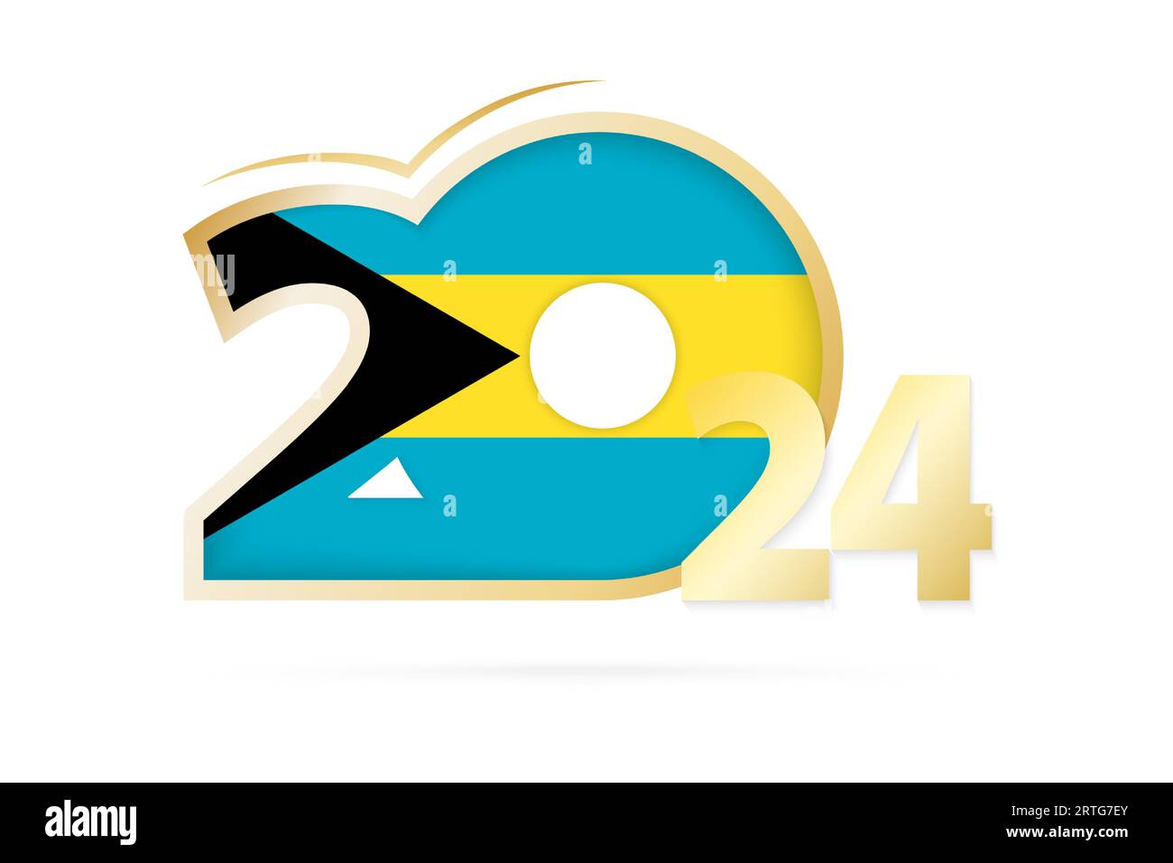 Year 2024 with The Bahamas Flag pattern. Vector Illustration Stock