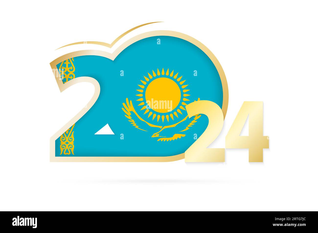 Year 2024 with Kazakhstan Flag pattern. Vector Illustration Stock