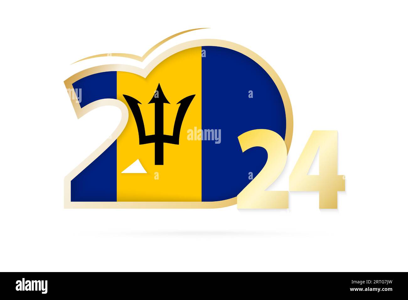 Year 2024 with Barbados Flag pattern. Vector Illustration Stock Vector