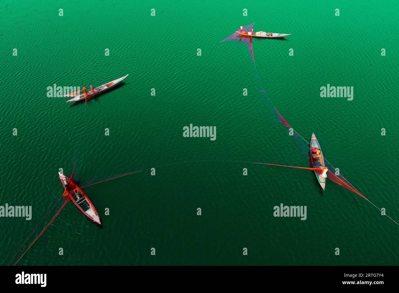 Bogra, Rajshahi, Bangladesh. 13th Sep, 2023. Fishermen stretch out an ...