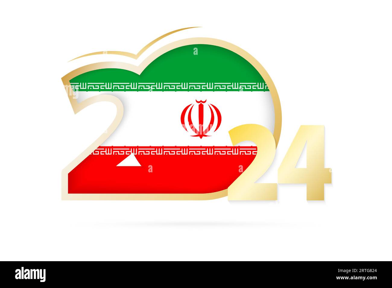 Year 2024 with Iran Flag pattern. Vector Illustration Stock Vector