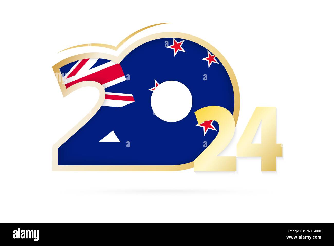 Year 2024 with New Zealand Flag pattern. Vector Illustration Stock