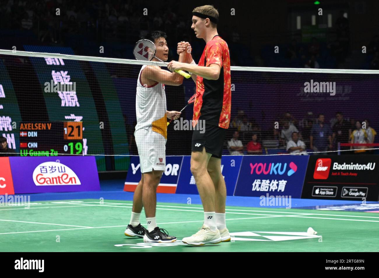 Danish badminton player Viktor Axelsen defeats Chinese badminton player