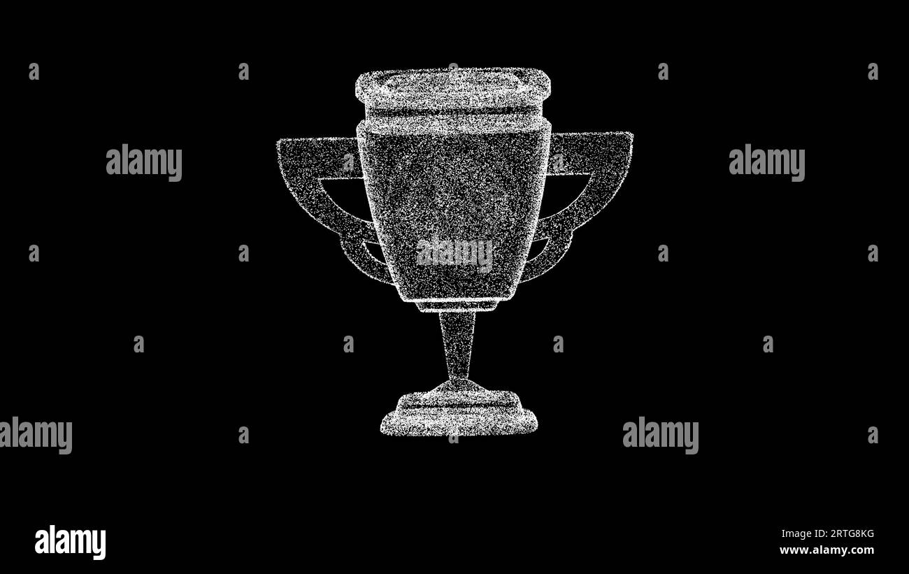 3D trophy cup on black background. Sport and Competition concept. Victory Cup. Business advertising backdrop. For title, text, presentation. 3d Stock Photo
