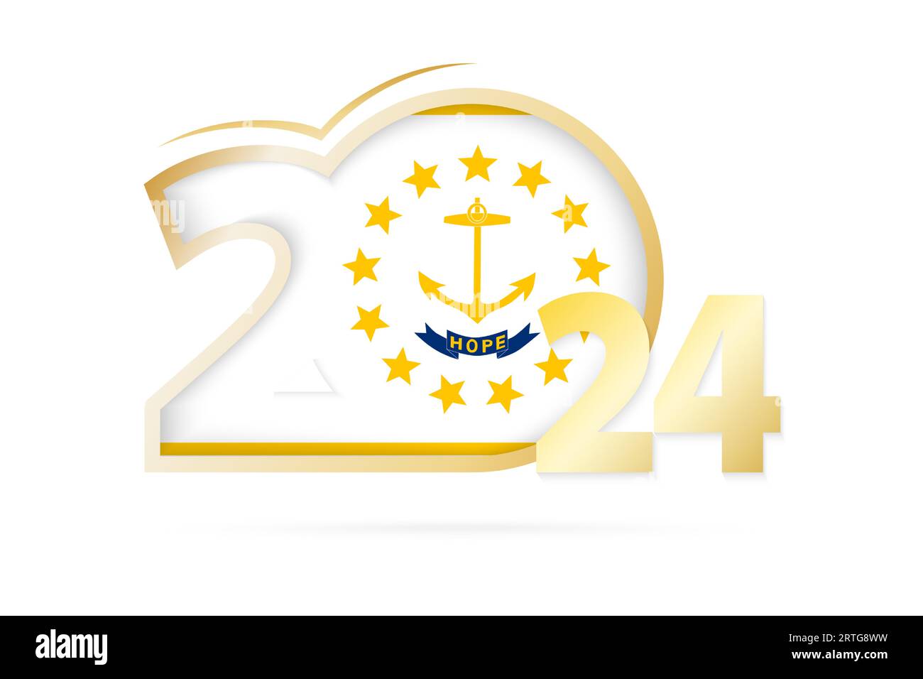 Year 2024 with Rhode Island Flag pattern. Vector Illustration Stock