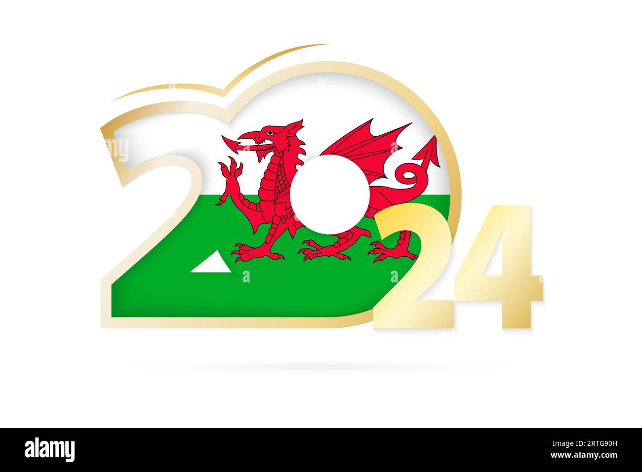 Year 2024 with Wales Flag pattern. Vector Illustration Stock Vector