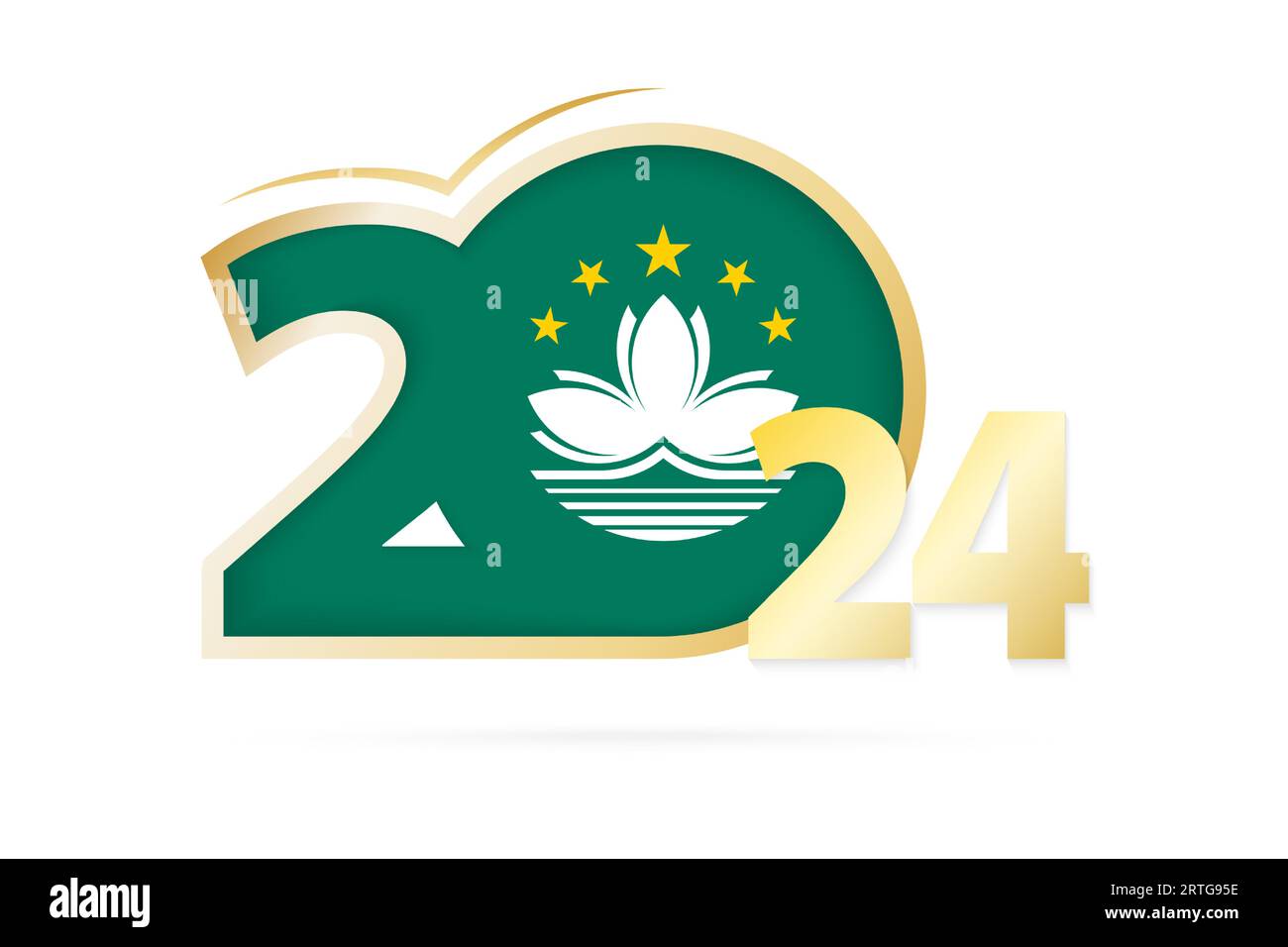 Year 2024 with Macau Flag pattern. Vector Illustration Stock Vector