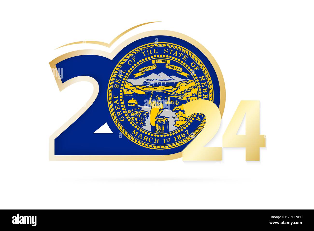 Year 2024 with Nebraska Flag pattern. Vector Illustration Stock Vector