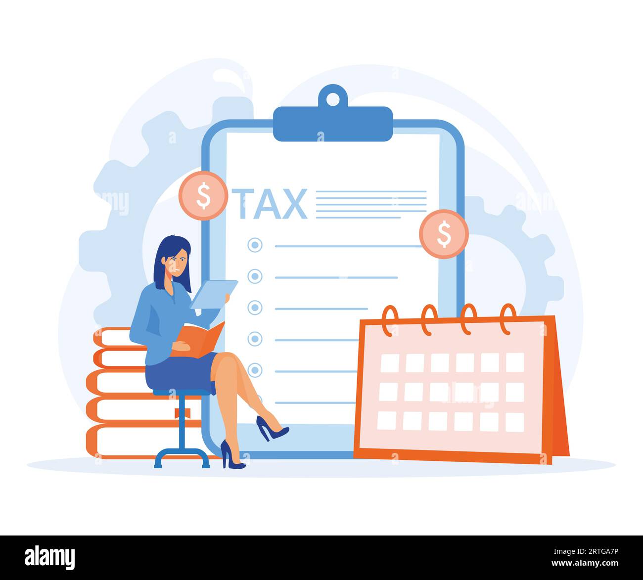 Tax preparation concept, Corporate tax, taxable income, fiscal year, document preparation, payment planning, business accounting. flat vector modern i Stock Vector