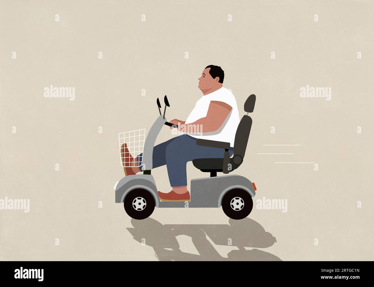 Overweight man riding motor scooter Stock Photo