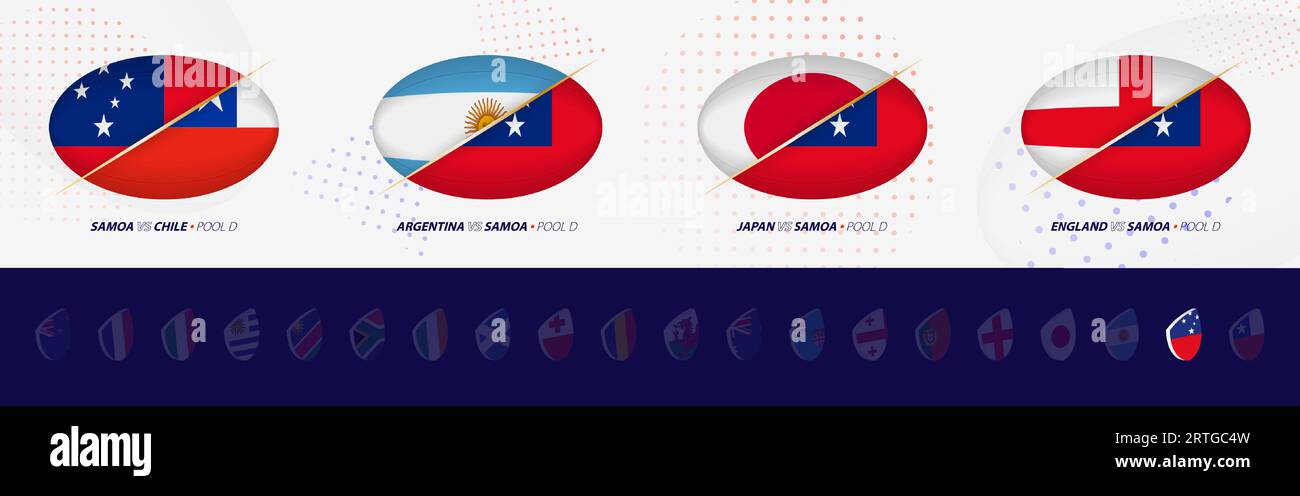 Rugby competition icons of Samoa rugby national team, all four matches ...