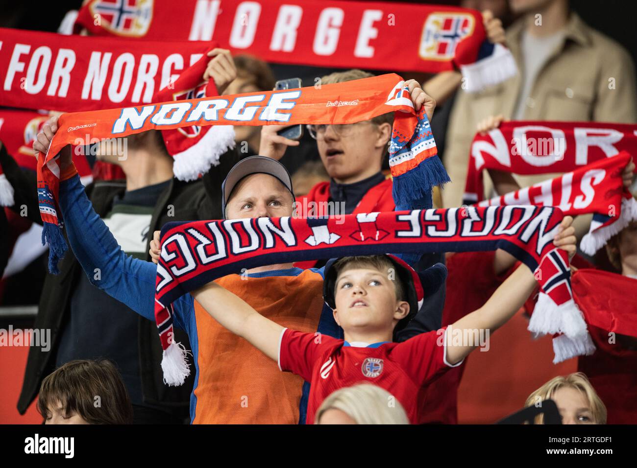 Oslo, Norway. 12th Sep, 2023. Football fans of Norway seen on the