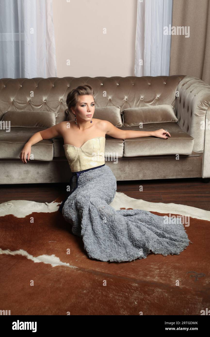 Stylish model woman in evening gown, fashion beauty portrait Stock ...