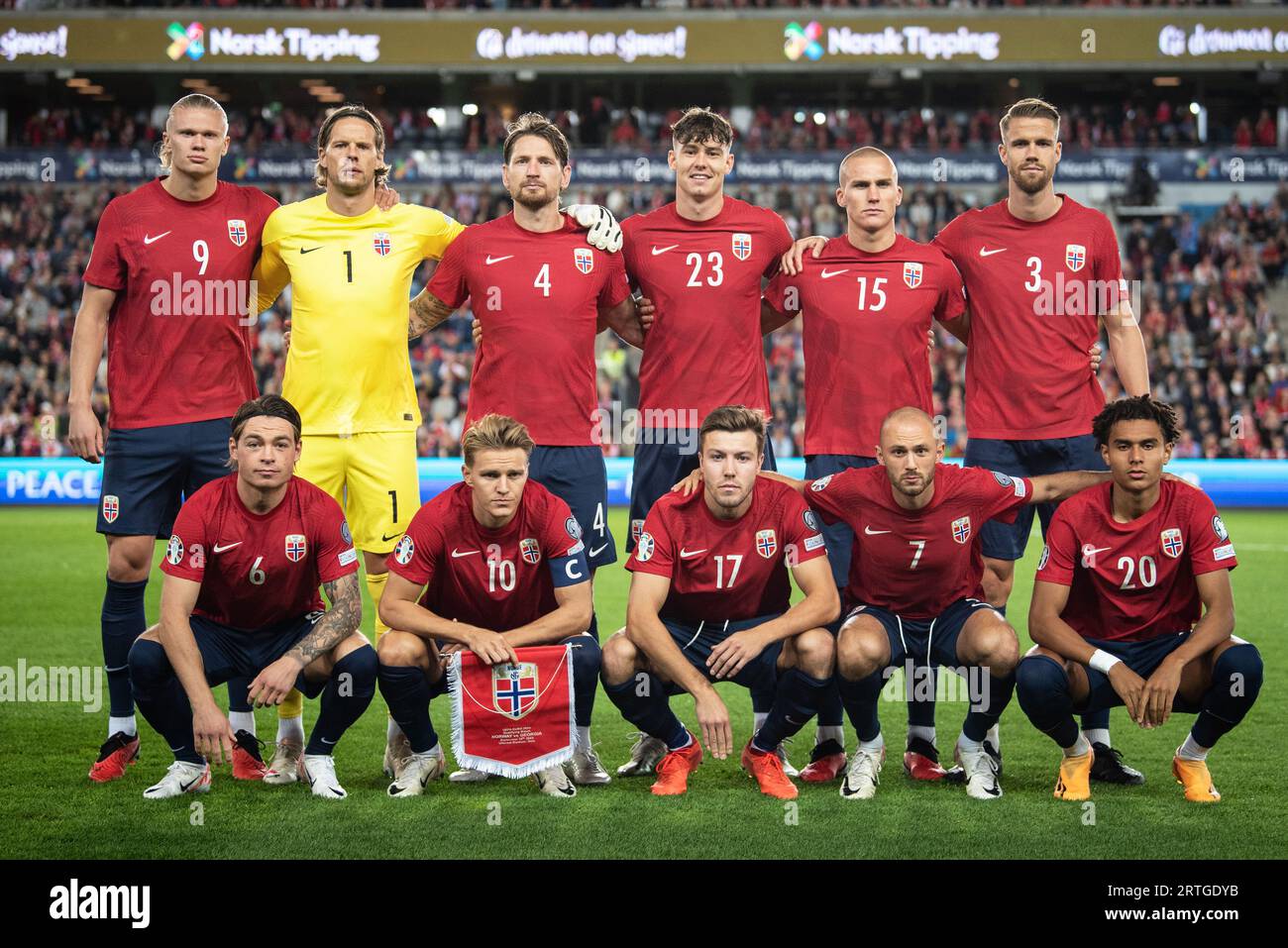 Oslo, Norway. 12th Sep, 2023. The starting-11 of Norway for the UEFA