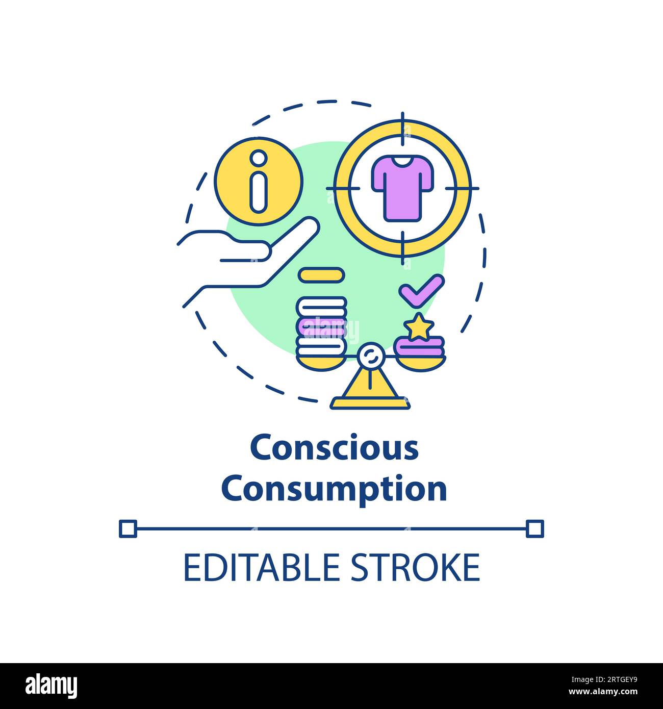 2D customizable thin line icon conscious consumption concept Stock Vector