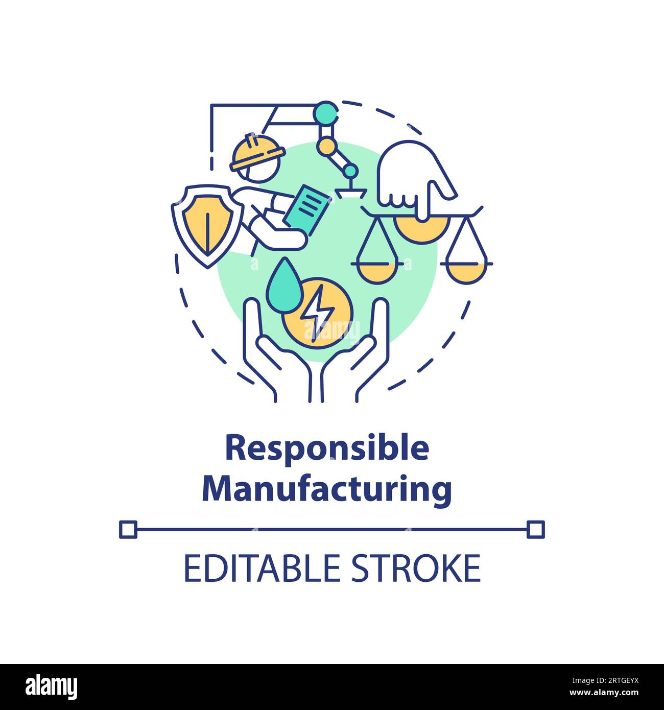 2D customizable line icon responsible manufacturing concept Stock Vector