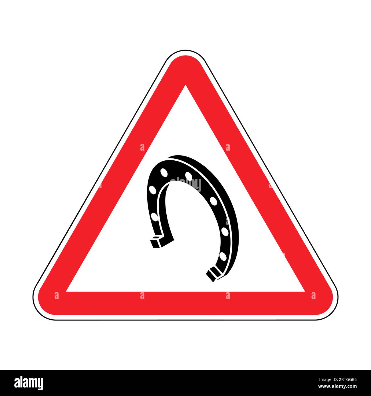 Attention horseshoe. Red triangular road sign. Caution horseshoe is