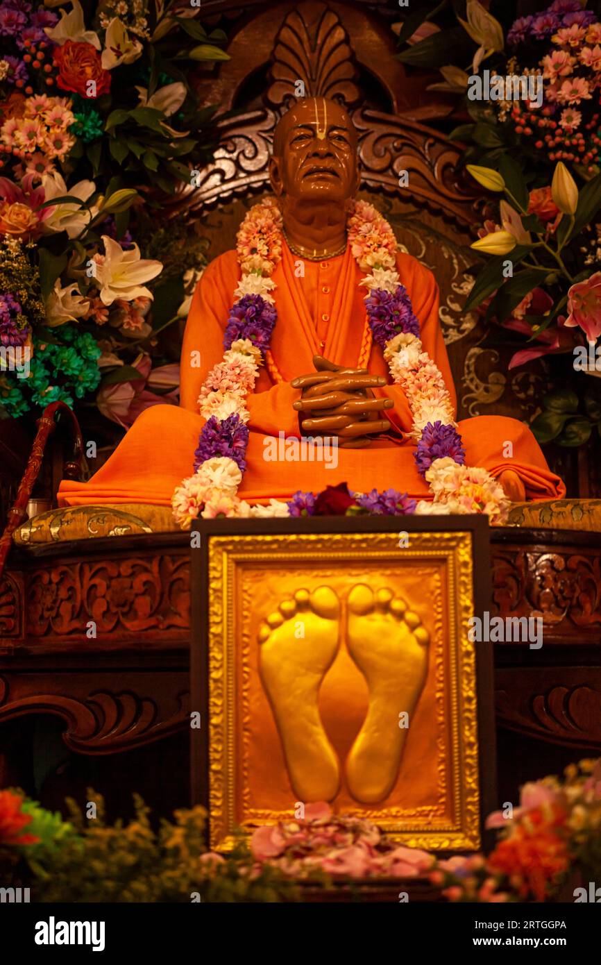 Moscow, Russia, September 7, 2023: Srila Prabhupada murti (statue), the founder of ISKCON society, at ISKCON temple in Moscow.. Stock Photo