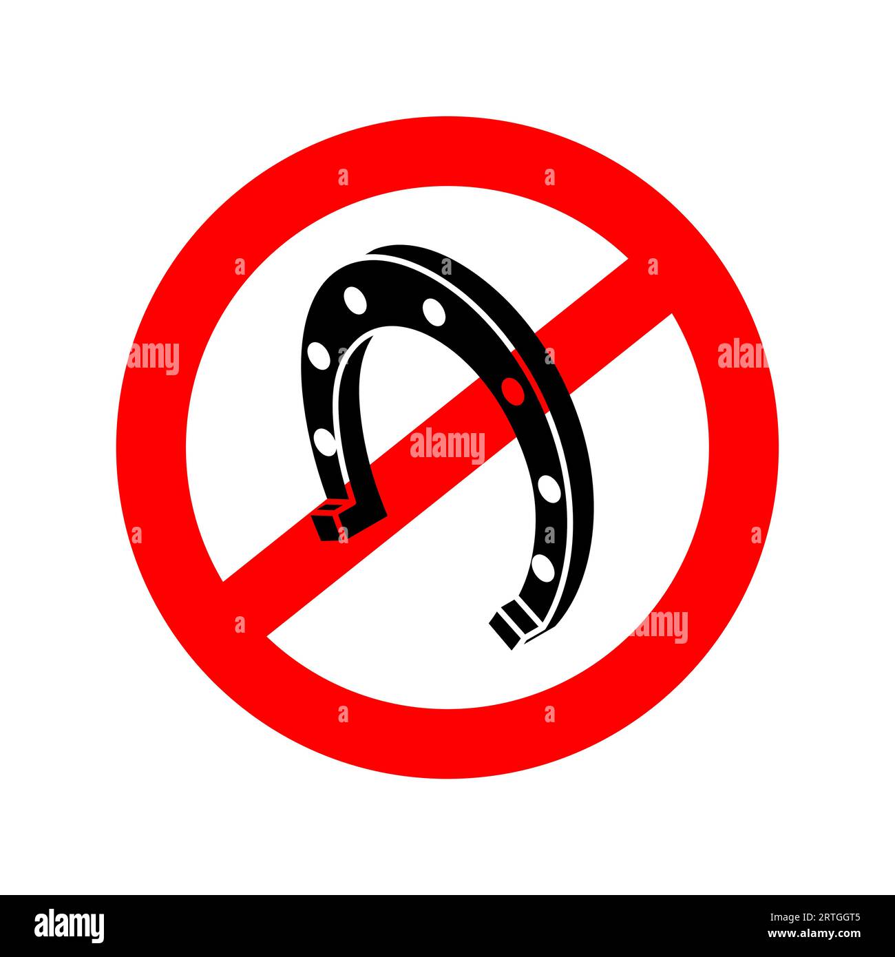 Stop horseshoe. Red prohibition sign lonely man. Ban horseshoe is